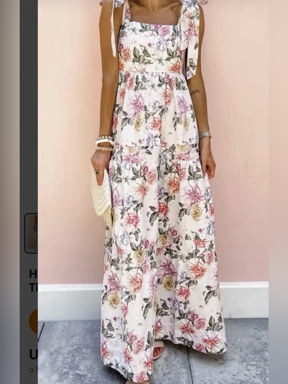 HOUSE OF HARLOW 1970 LINEN TIERED TIE STRAP MAXI DRESS SIZE M - Picture 5 of 14